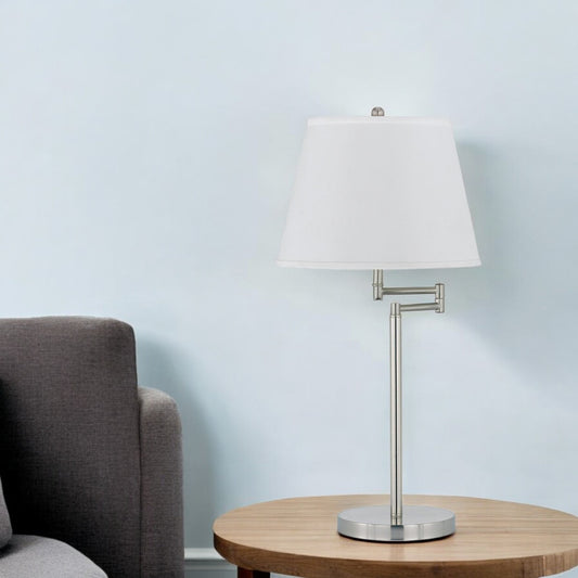 Nickel Metal Table Lamp With Off White Empire Shade By Homeroots | Table Lamps | Modishstore - 1