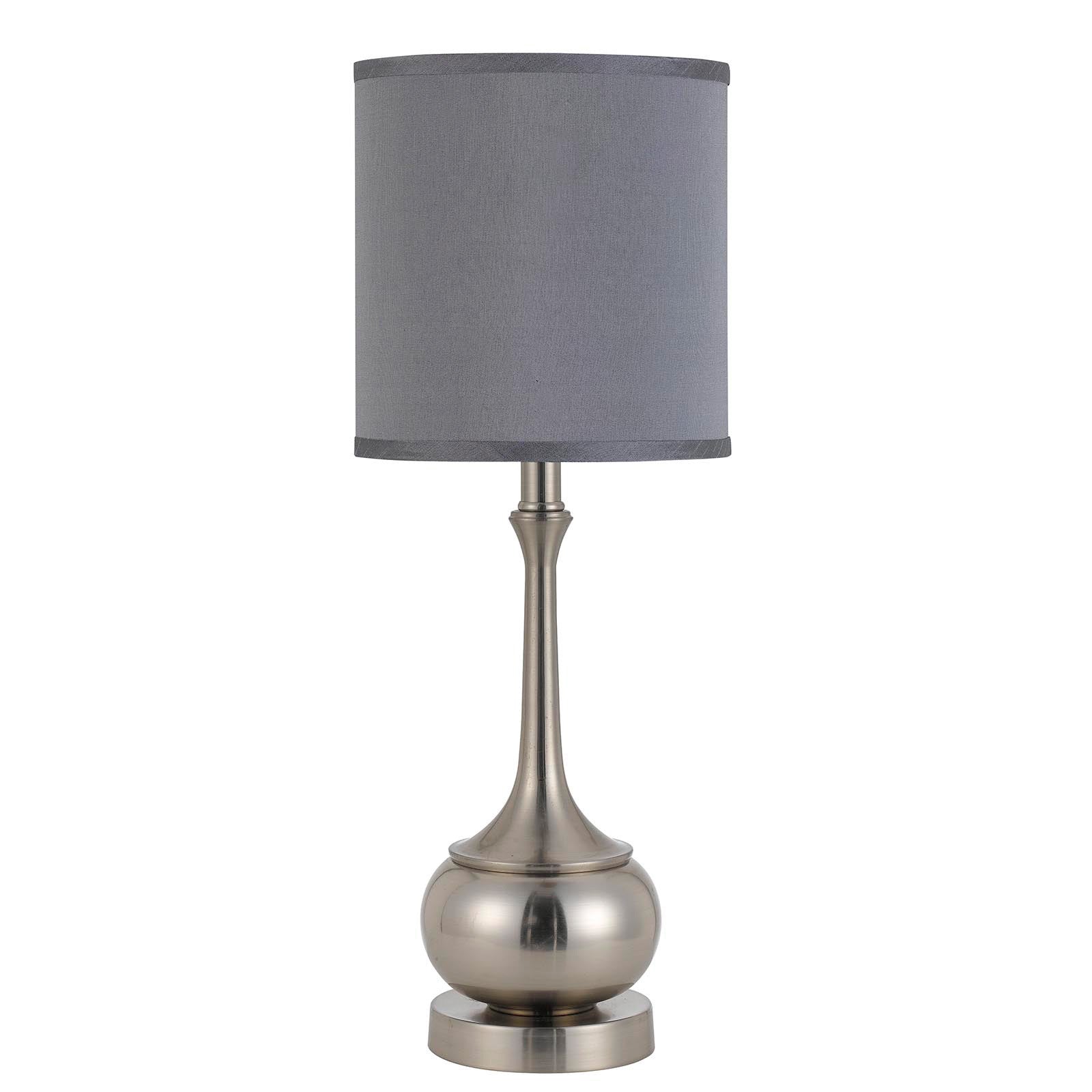 Nickel Metal Round Table Lamp With Gray Cone Shade