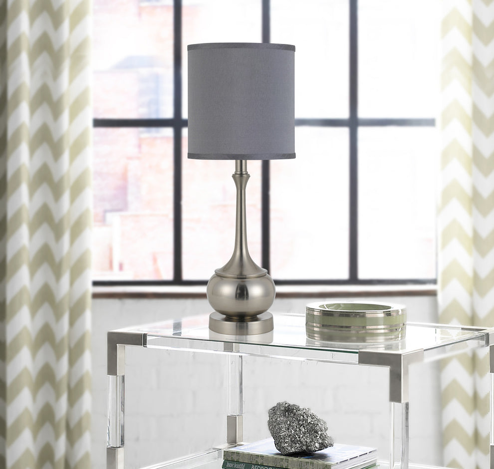 Nickel Metal Round Table Lamp With Gray Cone Shade By Homeroots | Table Lamps | Modishstore - 2