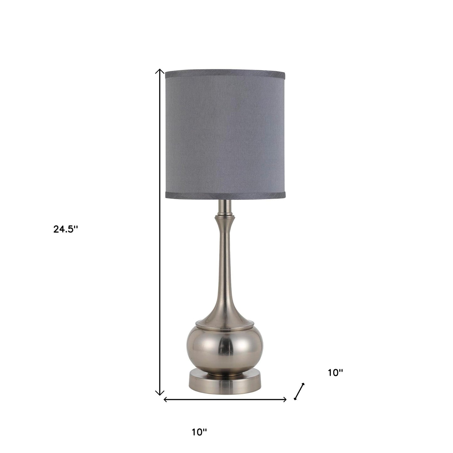 Nickel Metal Round Table Lamp With Gray Cone Shade By Homeroots | Table Lamps | Modishstore - 3