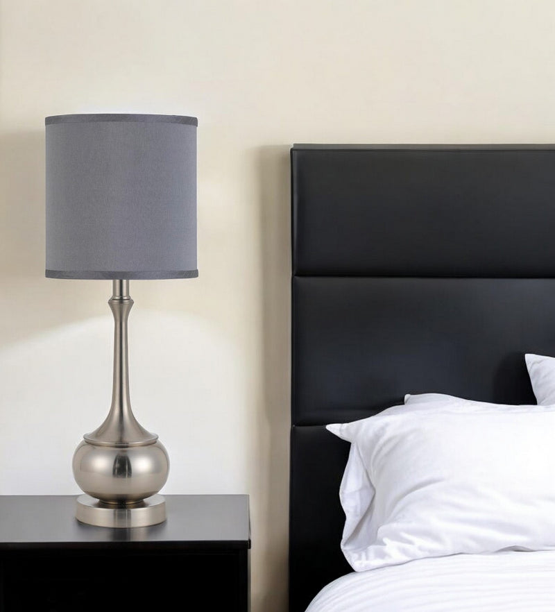 Nickel Metal Round Table Lamp With Gray Cone Shade By Homeroots | Table Lamps | Modishstore - 1