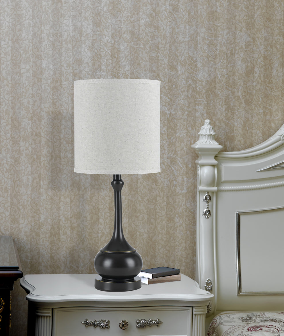 Bronze Metal Table Lamp With Beige Drum Shade By Homeroots | Table Lamps | Modishstore - 2