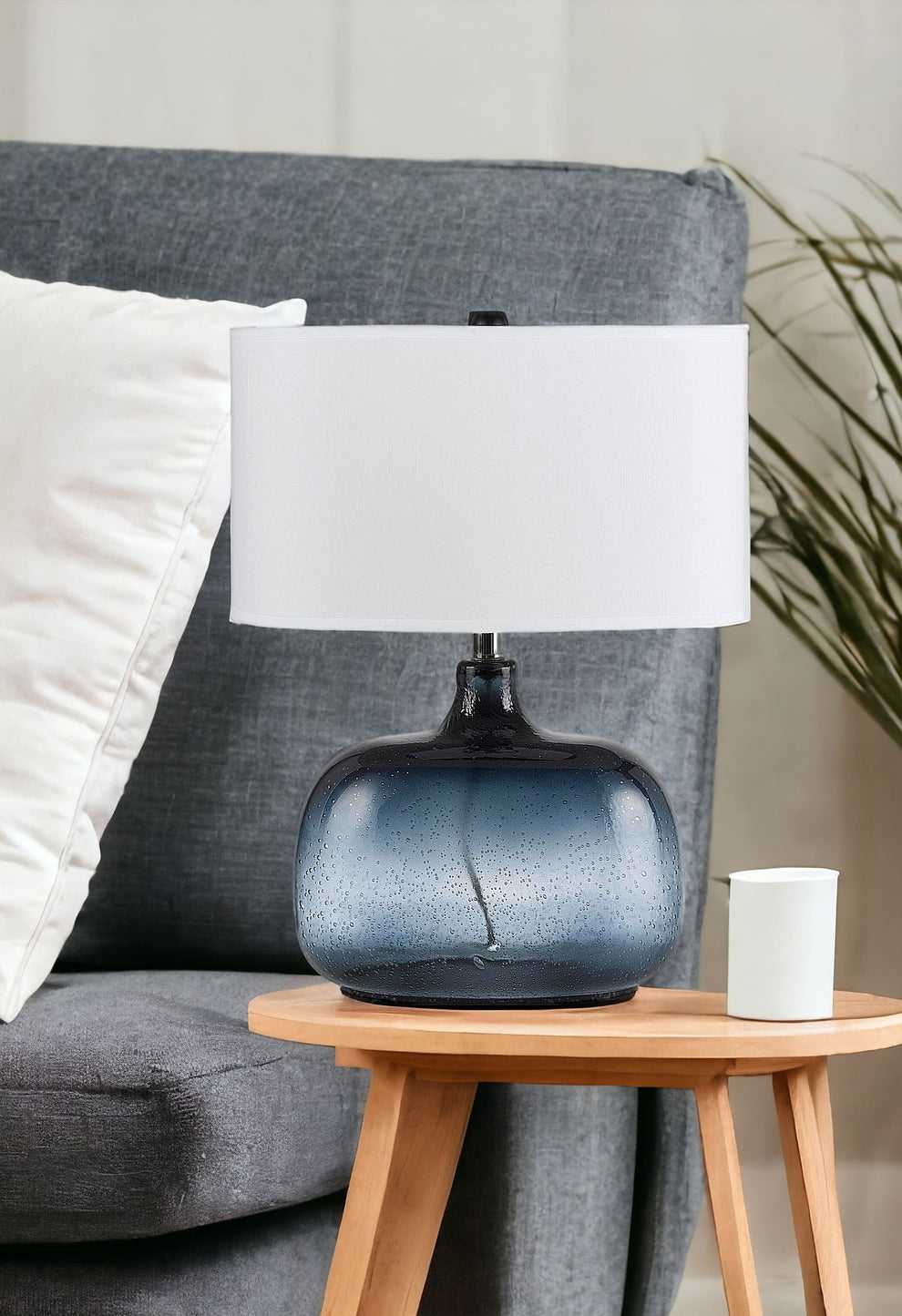 Dark Blue Glass Table Lamp With White Novelty Shade By Homeroots | Table Lamps | Modishstore - 5