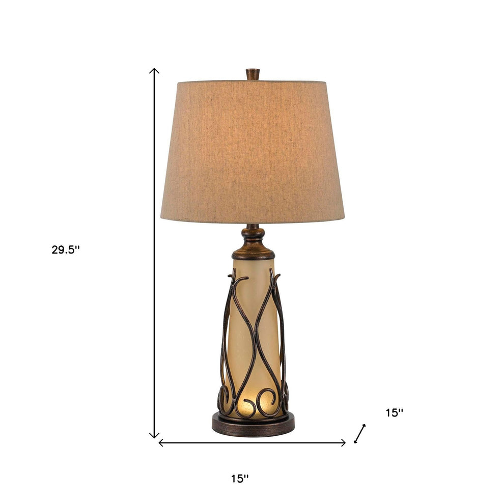 Brown Metal Two Light Table Lamp With Brown Empire Shade By Homeroots | Table Lamps | Modishstore - 3