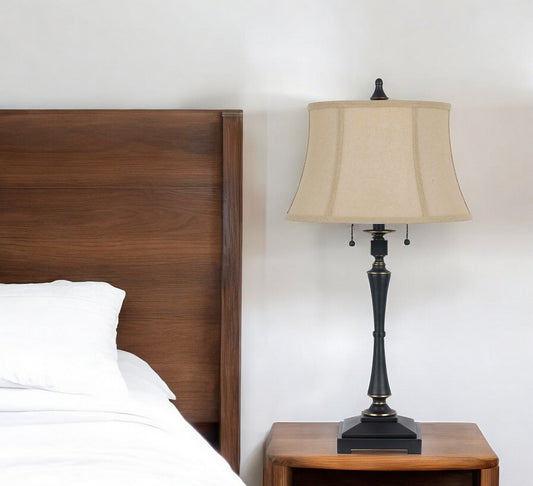 Black Metal Two Light Candlestick Table Lamp With Beige Empire Shade By Homeroots | Table Lamps | Modishstore - 1