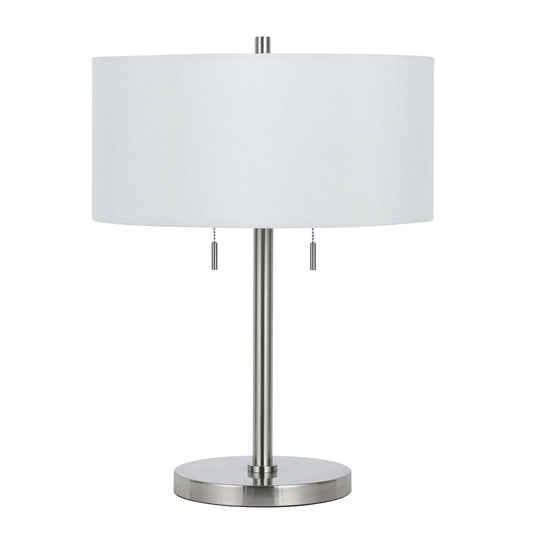 Nickel Metal Two Light Table Lamp With White Empire Shade By Homeroots | Table Lamps | Modishstore - 1
