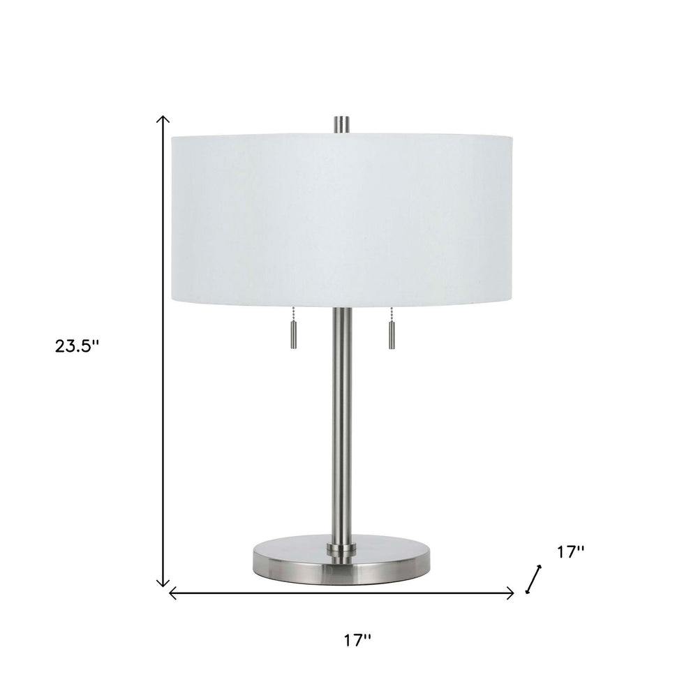 Nickel Metal Two Light Table Lamp With White Empire Shade By Homeroots | Table Lamps | Modishstore - 3