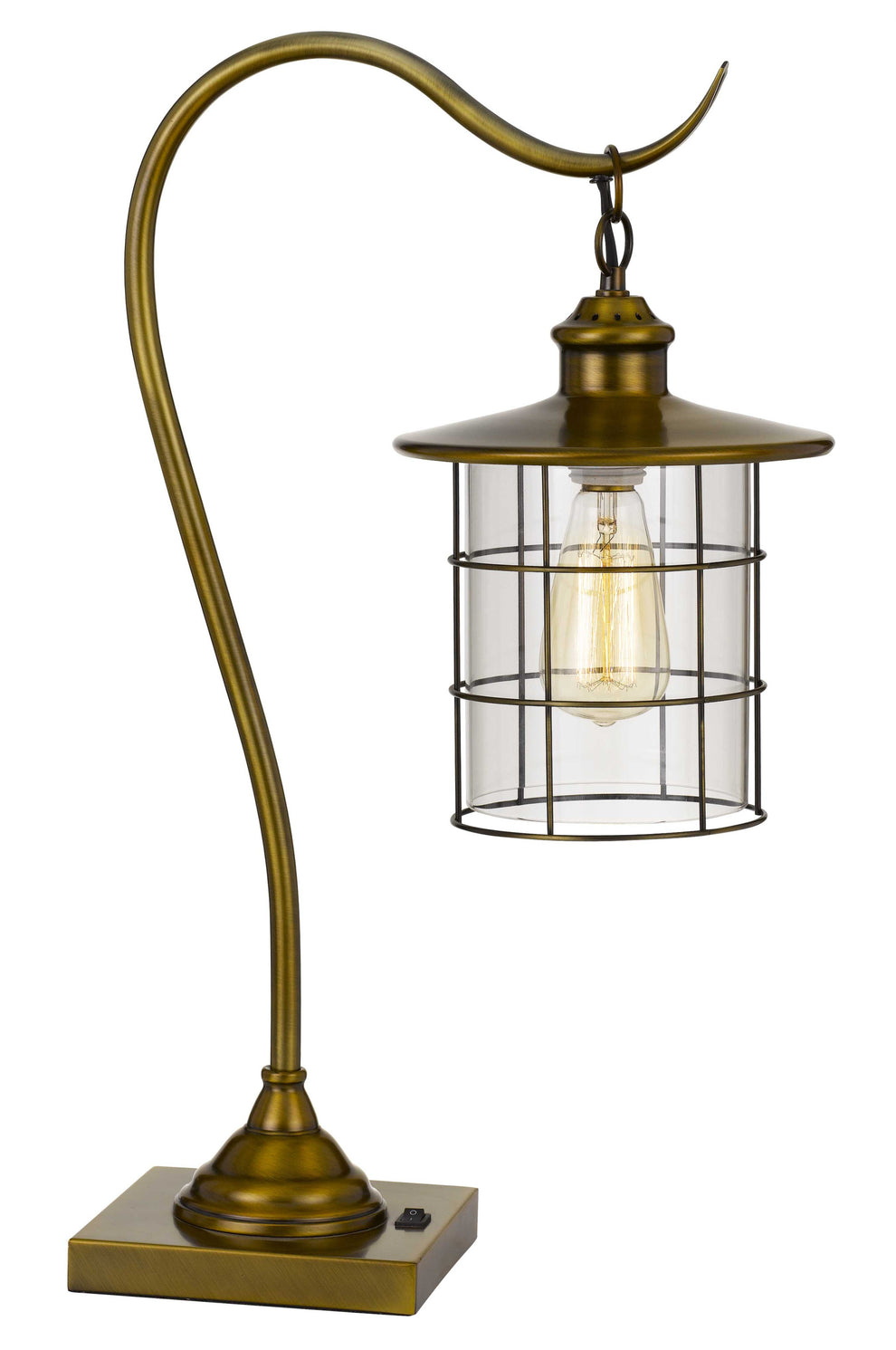 Antiqued Brass Metal Lantern Desk Lamp With Antiqued Brass Drum Shade By Homeroots | Table Lamps | Modishstore - 4