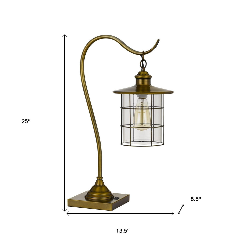 Antiqued Brass Metal Lantern Desk Lamp With Antiqued Brass Drum Shade By Homeroots | Table Lamps | Modishstore - 3