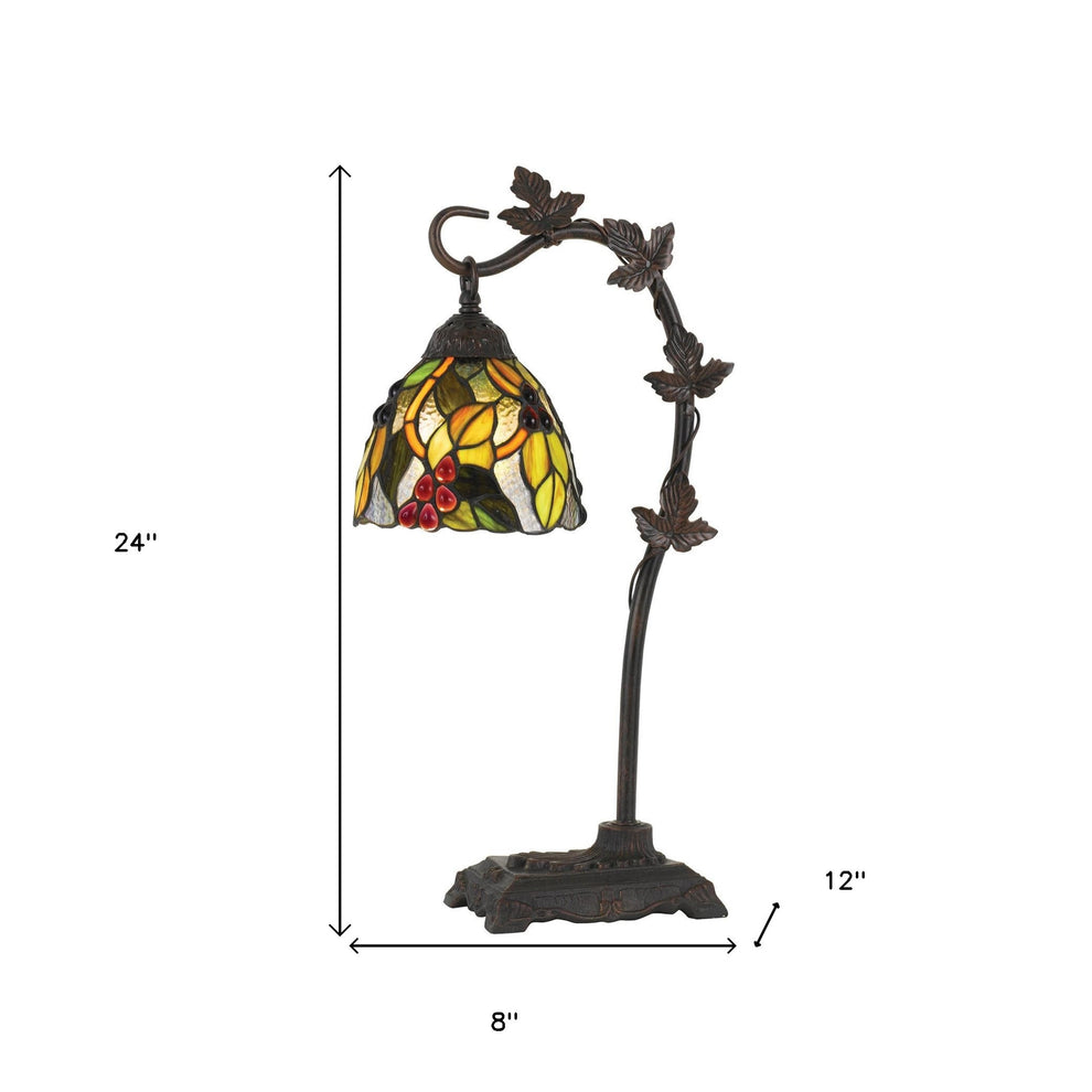 Bronze Metal Tiffany Style Table Lamp With Hanging Stained Glass Shade By Homeroots | Table Lamps | Modishstore - 3