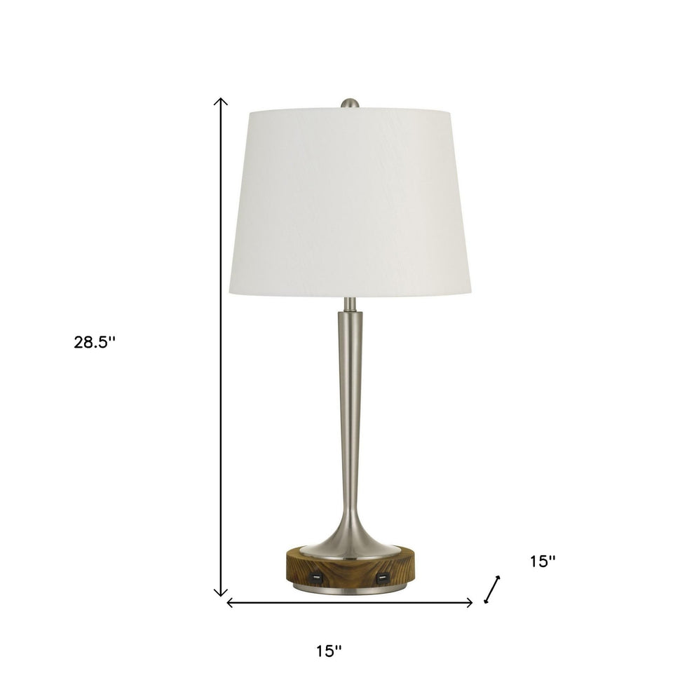 Black And Brown Wood And Metal Two Light USB Table Lamp With Beige And Black Shade By Homeroots | Table Lamps | Modishstore - 7