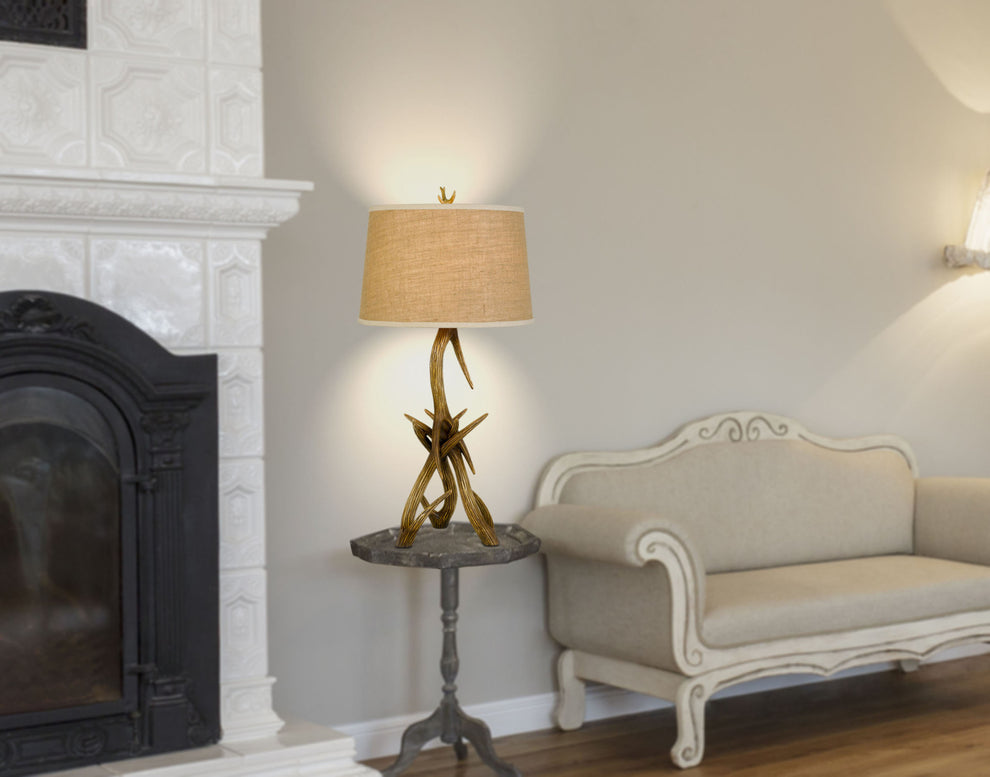Brown Antlers Table Lamp With Brown Empire Shade By Homeroots | Table Lamps | Modishstore - 2