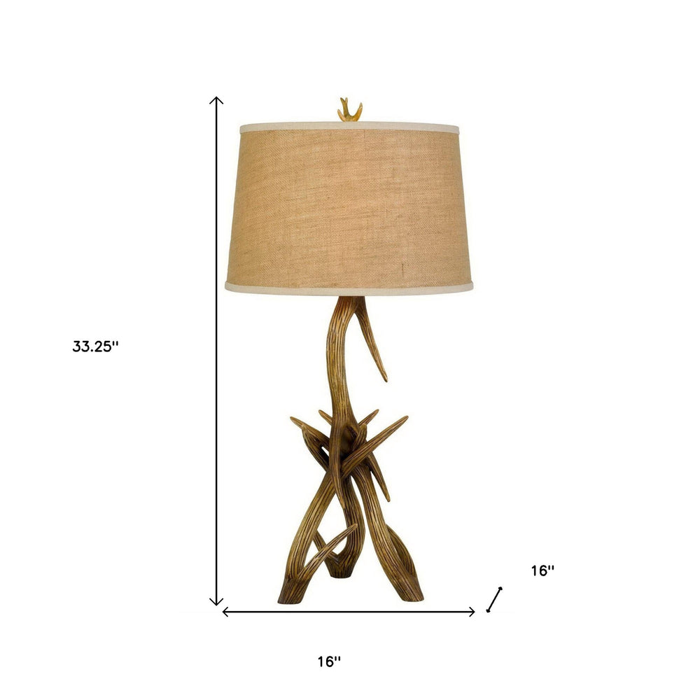Brown Antlers Table Lamp With Brown Empire Shade By Homeroots | Table Lamps | Modishstore - 3