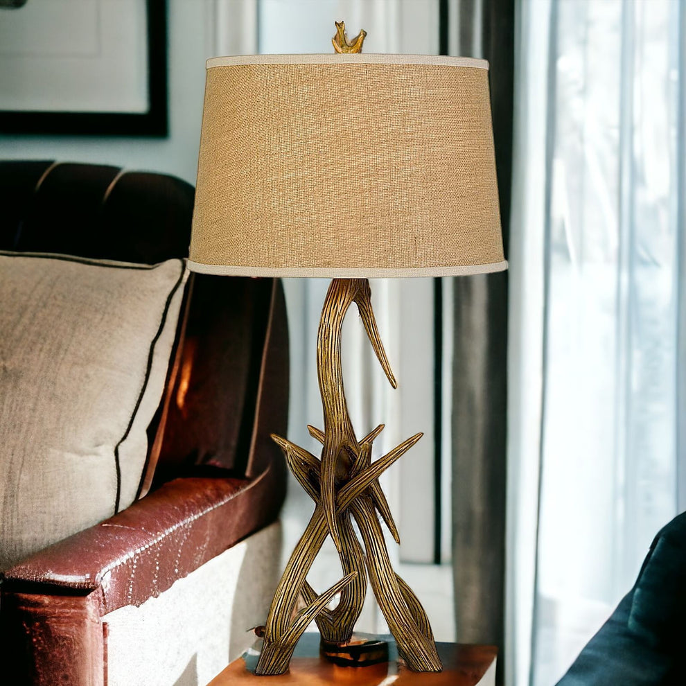Brown Antlers Table Lamp With Brown Empire Shade By Homeroots | Table Lamps | Modishstore - 4
