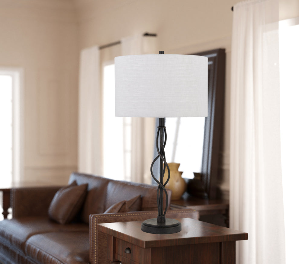 Black Metal Candlestick Table Lamp With Off White Drum Shade By Homeroots | Table Lamps | Modishstore - 5