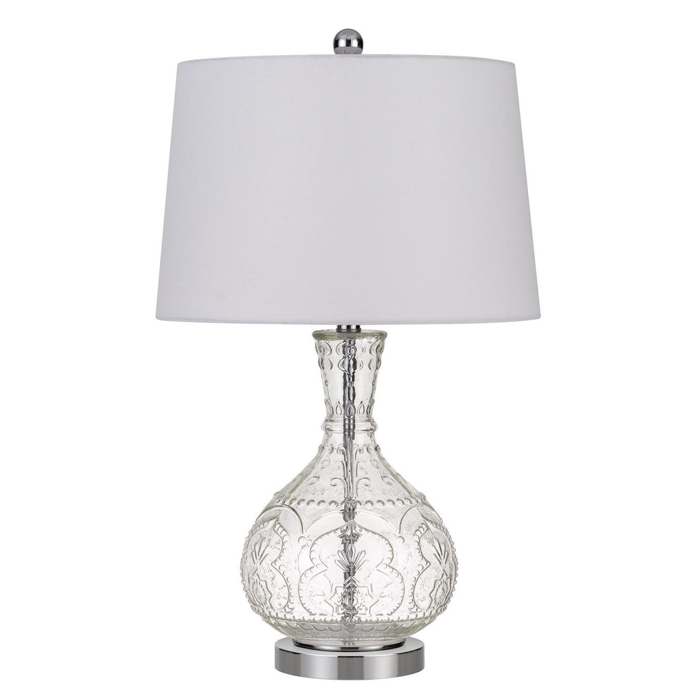Clear Metal Round Table Lamp With White Shade By Homeroots | Table Lamps | Modishstore - 4