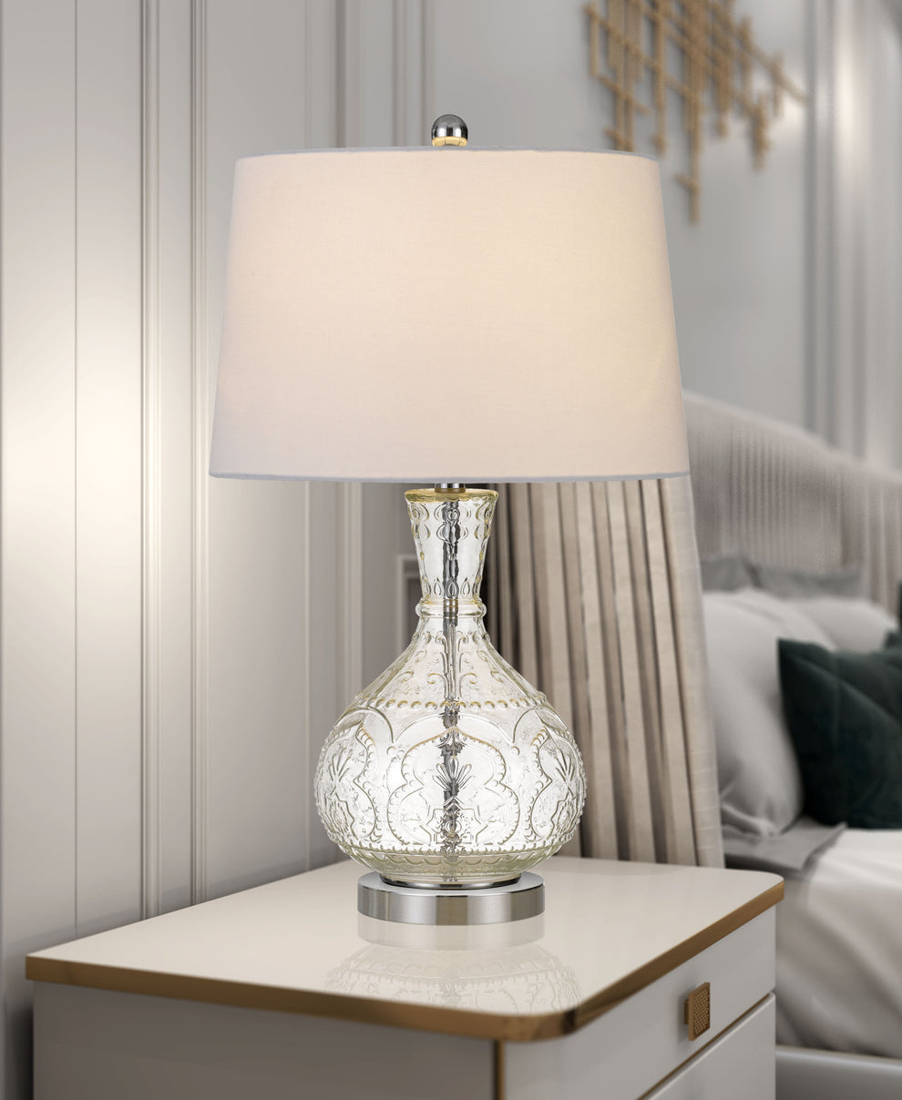 Clear Metal Round Table Lamp With White Shade By Homeroots | Table Lamps | Modishstore - 2