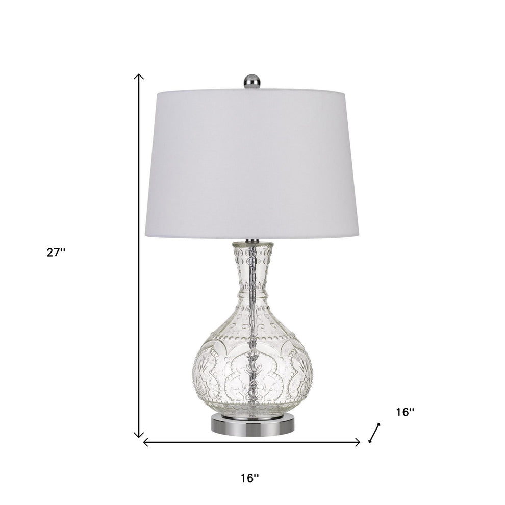 Clear Metal Round Table Lamp With White Shade By Homeroots | Table Lamps | Modishstore - 3