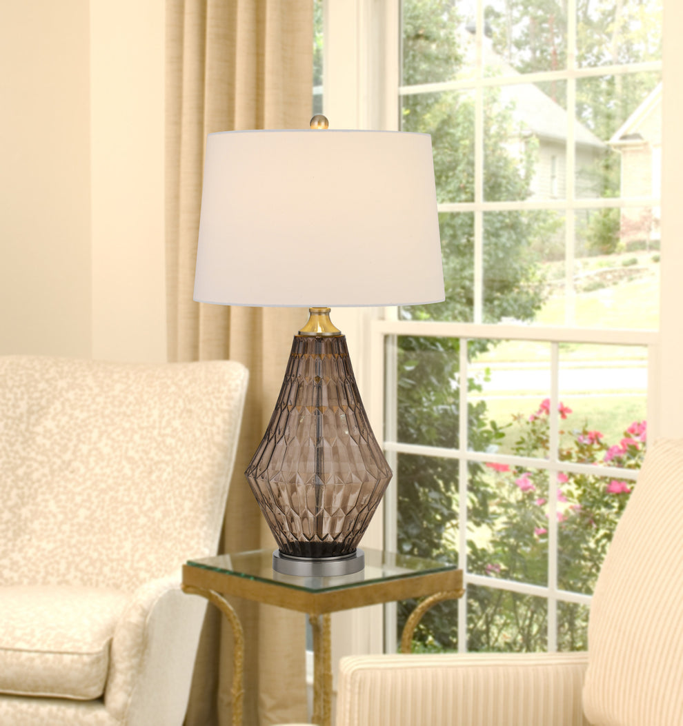 Gray Metal Geometric Table Lamp With Off White Empire Shade By Homeroots | Table Lamps | Modishstore - 2