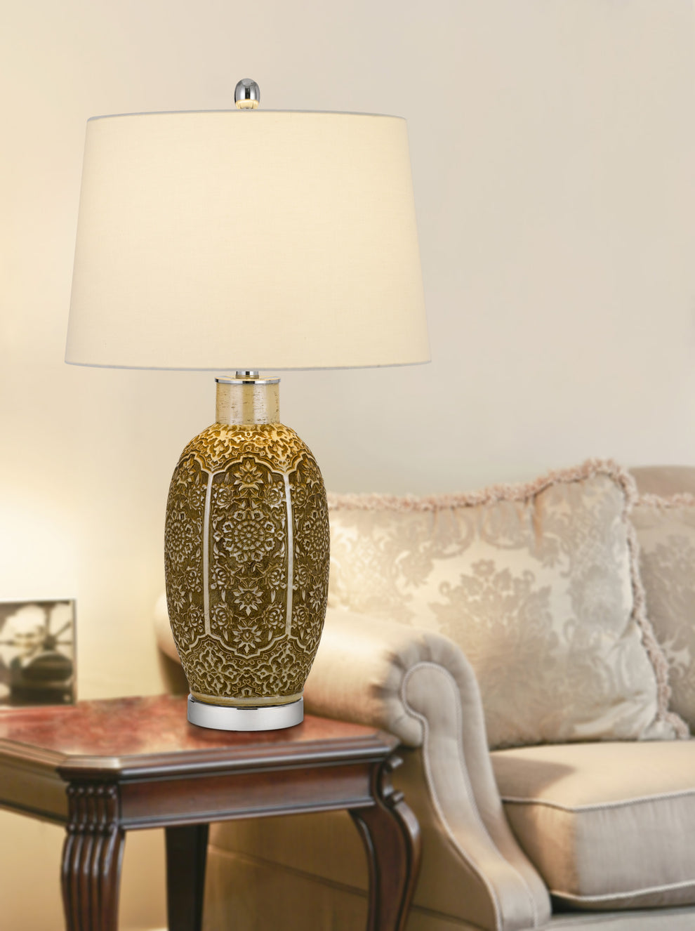 Brown Metal Table Lamp With Off White Empire Shade By Homeroots | Table Lamps | Modishstore - 2
