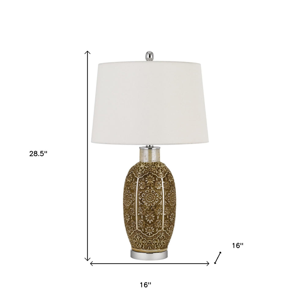 Brown Metal Table Lamp With Off White Empire Shade By Homeroots | Table Lamps | Modishstore - 3