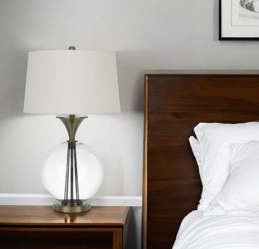 Bronze Metal Globe Table Lamp With White Empire Shade By Homeroots | Table Lamps | Modishstore - 1