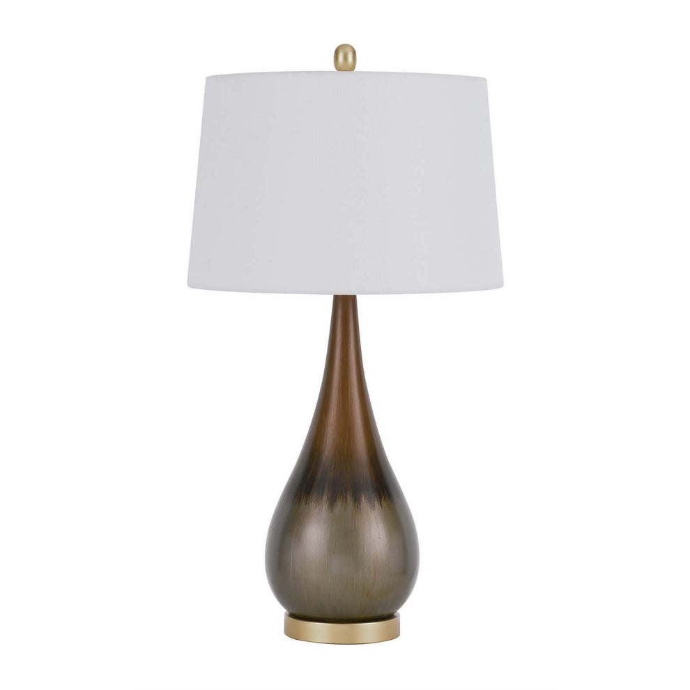 Bronze Metal Round Table Lamp With White Empire Shade By Homeroots | Table Lamps | Modishstore - 6