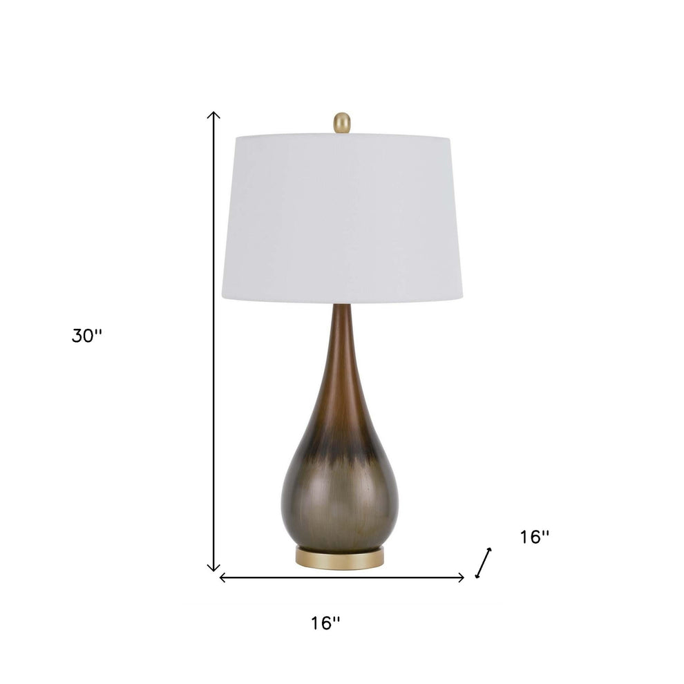 Bronze Metal Round Table Lamp With White Empire Shade By Homeroots | Table Lamps | Modishstore - 4
