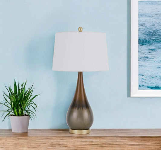 Bronze Metal Round Table Lamp With White Empire Shade By Homeroots | Table Lamps | Modishstore - 1