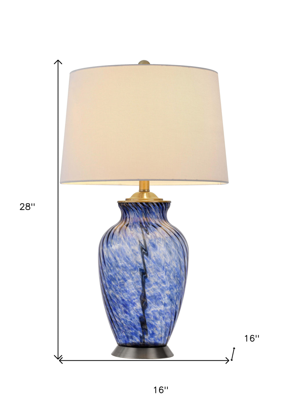 Blue Swirl Glass Table Lamp With White Empire Shade By Homeroots | Table Lamps | Modishstore - 4