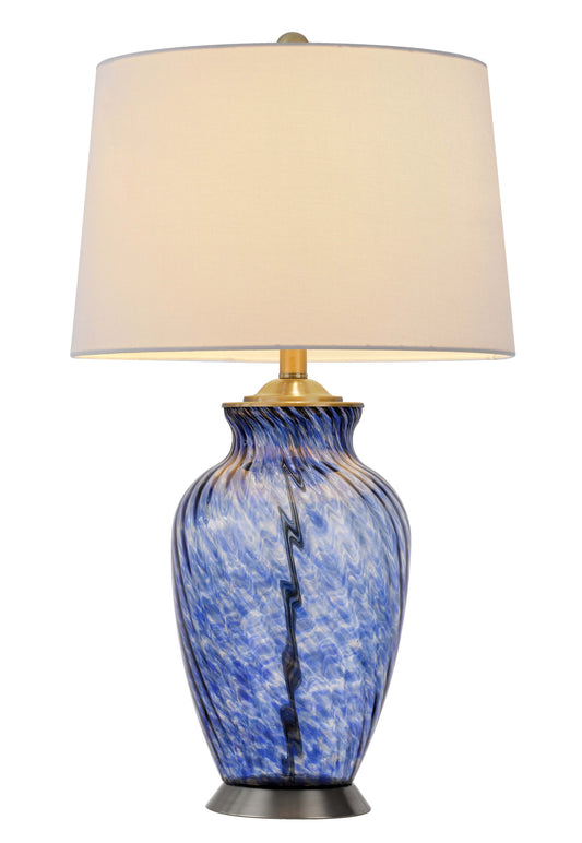 Blue Swirl Glass Table Lamp With White Empire Shade By Homeroots | Table Lamps | Modishstore - 1