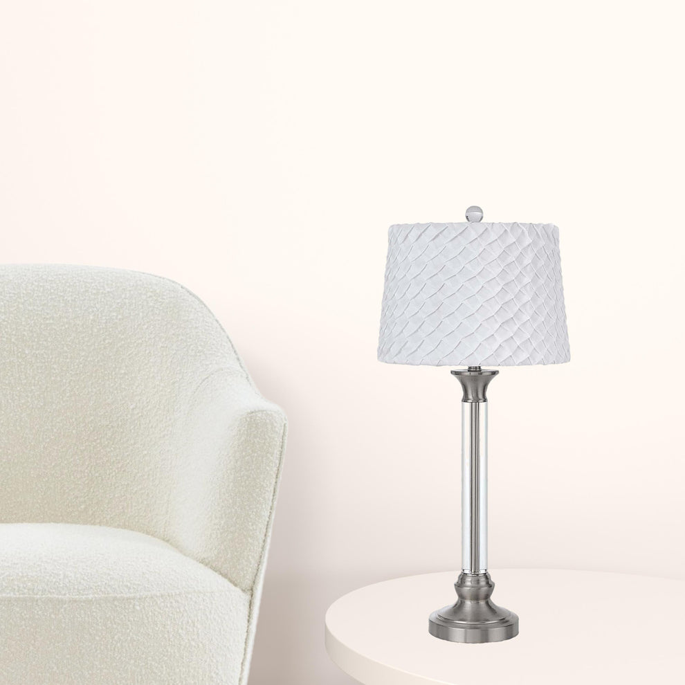 Nickel Metal Table Lamp With White Empire Shade By Homeroots | Table Lamps | Modishstore - 5