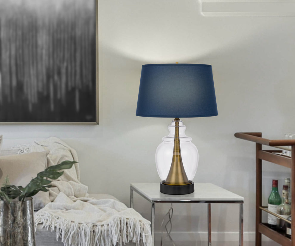Black Metal Urn Table Lamp With Navy Blue Empire Shade By Homeroots | Table Lamps | Modishstore - 4