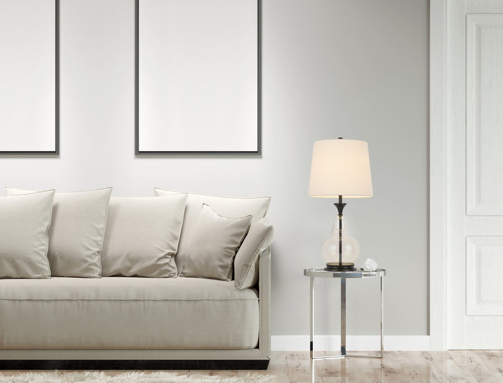 Clear Metal Table Lamp With White Empire Shade By Homeroots | Table Lamps | Modishstore - 2