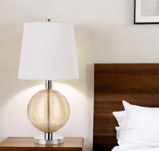 Nickel Metal Globe Table Lamp With White Empire Shade By Homeroots | Table Lamps | Modishstore - 1