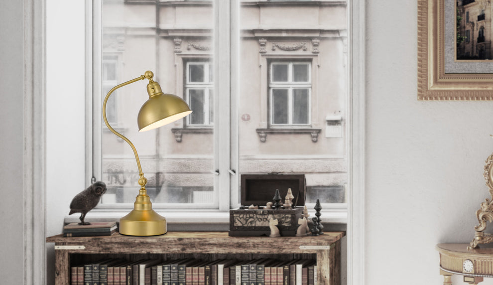 Antiqued Brass Metal Lantern Desk Lamp With Antiqued Brass Dome Shade By Homeroots | Table Lamps | Modishstore - 3