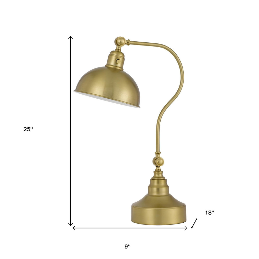 Antiqued Brass Metal Lantern Desk Lamp With Antiqued Brass Dome Shade By Homeroots | Table Lamps | Modishstore - 6