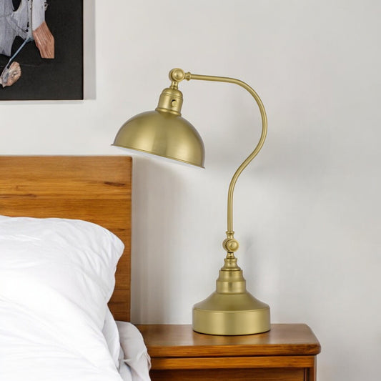 Antiqued Brass Metal Lantern Desk Lamp With Antiqued Brass Dome Shade By Homeroots | Table Lamps | Modishstore - 1