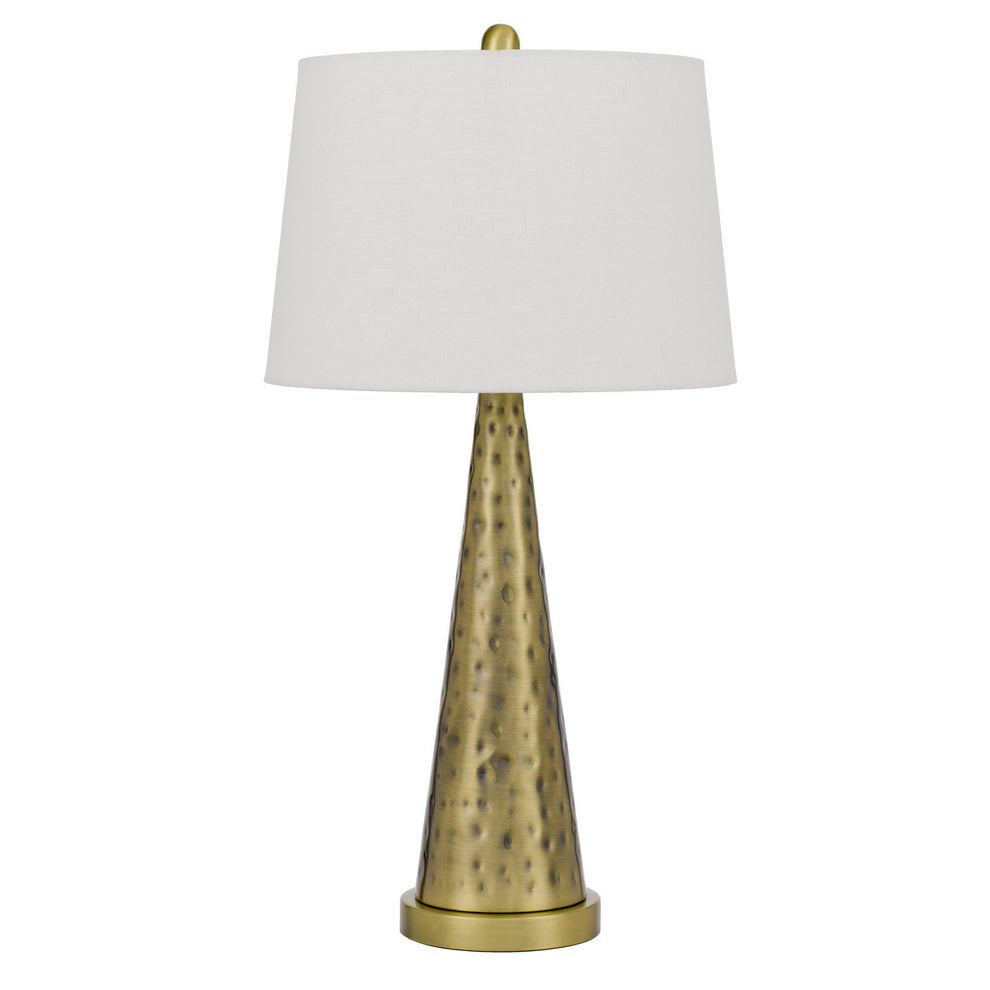 Antiqued Brass Metal Geometric Table Lamp With White Empire Shade By Homeroots | Table Lamps | Modishstore - 4