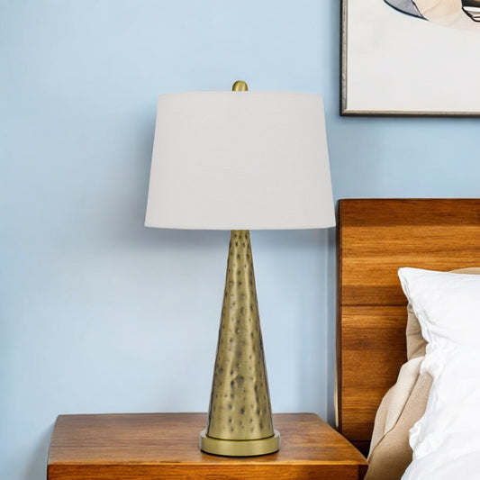 Antiqued Brass Metal Geometric Table Lamp With White Empire Shade By Homeroots | Table Lamps | Modishstore - 1