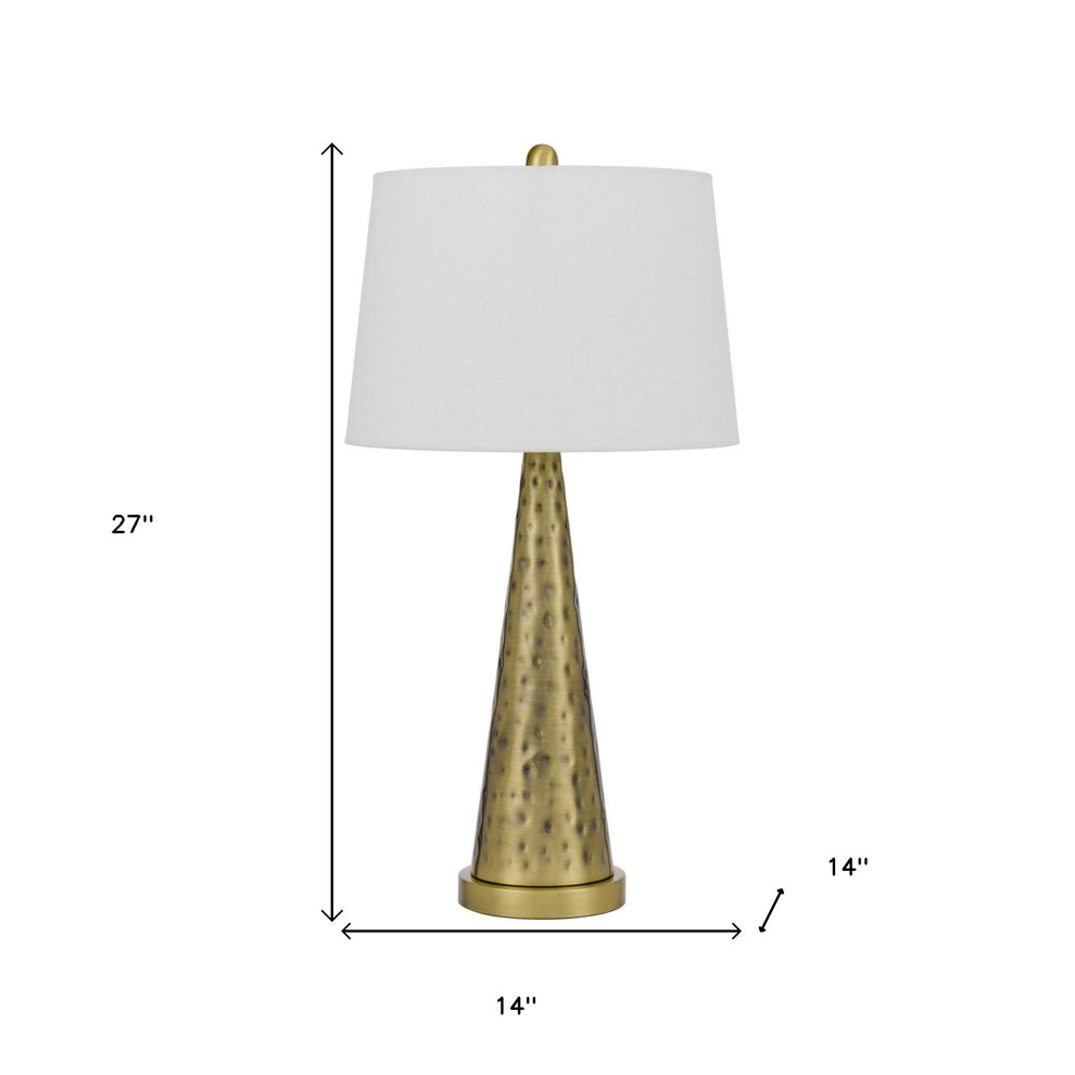 Antiqued Brass Metal Geometric Table Lamp With White Empire Shade By Homeroots | Table Lamps | Modishstore - 3