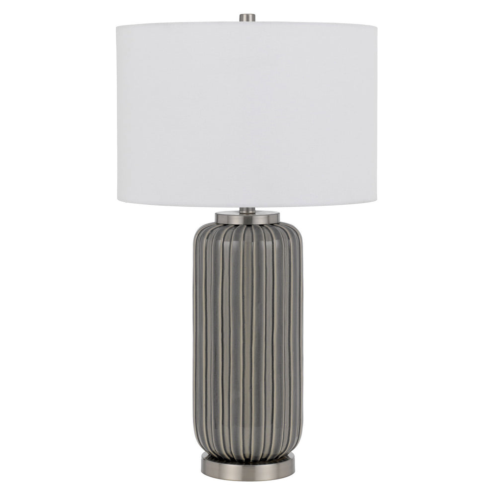 Gray Metal Cylinder Table Lamp With White Drum Shade By Homeroots | Table Lamps | Modishstore - 5