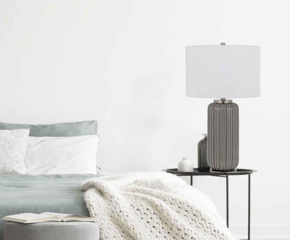 Gray Metal Cylinder Table Lamp With White Drum Shade By Homeroots | Table Lamps | Modishstore - 2