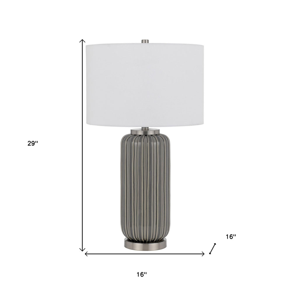 Gray Metal Cylinder Table Lamp With White Drum Shade By Homeroots | Table Lamps | Modishstore - 4