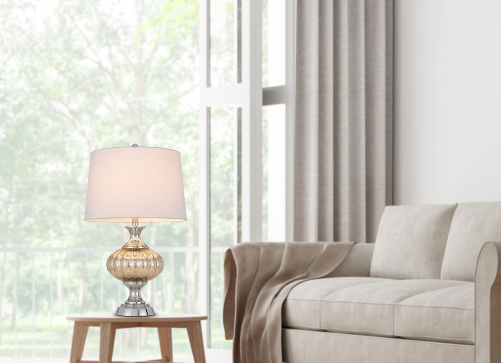 Silver Metallic Metal Table Lamp With White Empire Shade By Homeroots | Table Lamps | Modishstore - 2