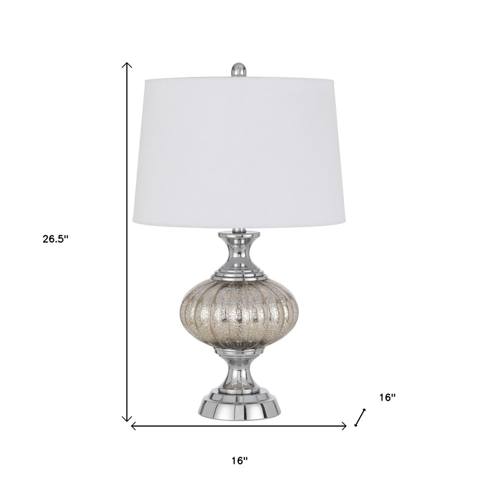 Silver Metallic Metal Table Lamp With White Empire Shade By Homeroots | Table Lamps | Modishstore - 4