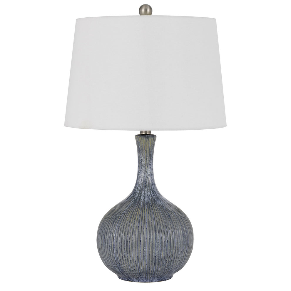 Stone Ceramic Round Table Lamp With White Empire Shade By Homeroots | Table Lamps | Modishstore - 3