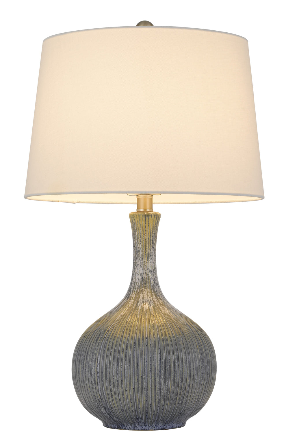 Stone Ceramic Round Table Lamp With White Empire Shade By Homeroots | Table Lamps | Modishstore - 4