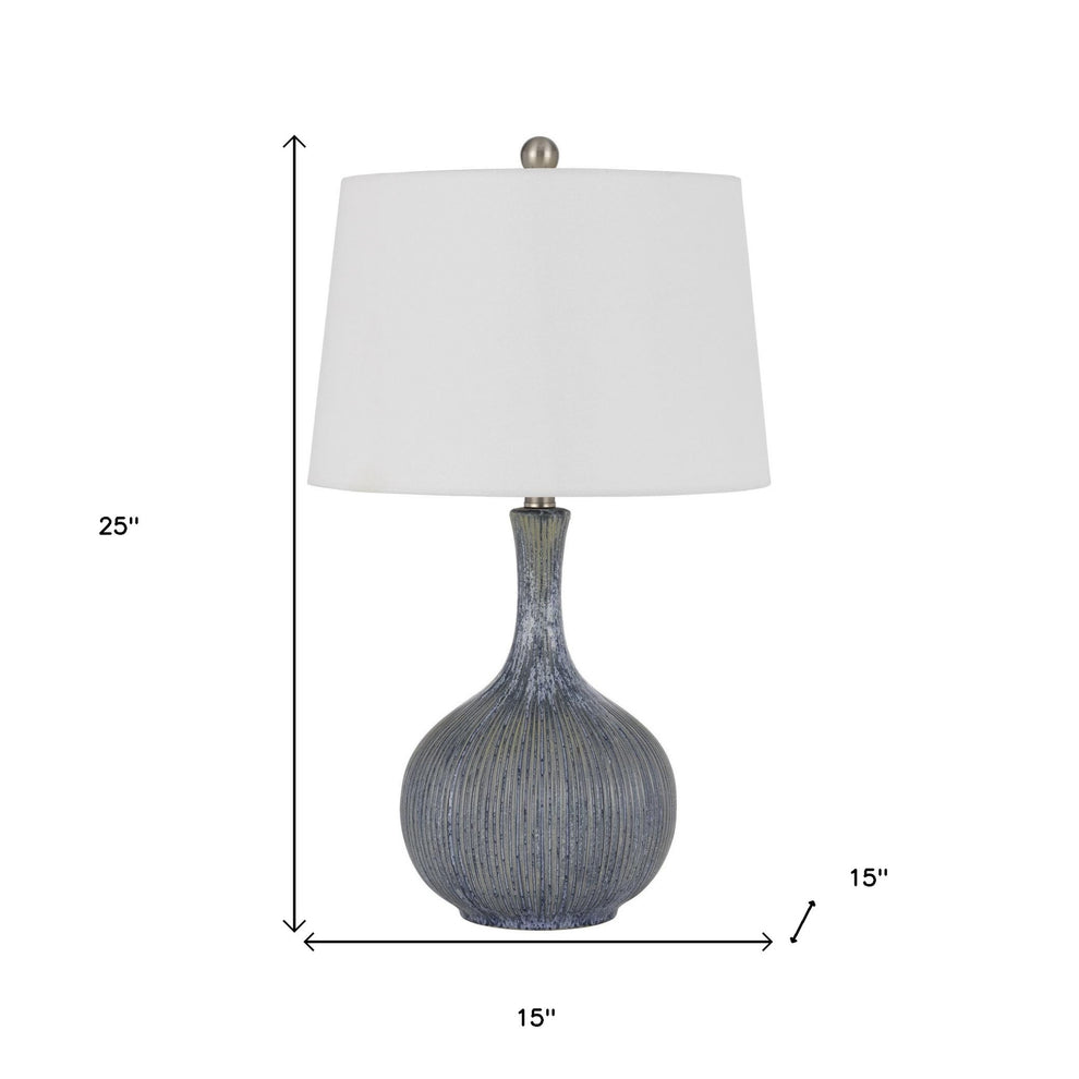 Stone Ceramic Round Table Lamp With White Empire Shade By Homeroots | Table Lamps | Modishstore - 2