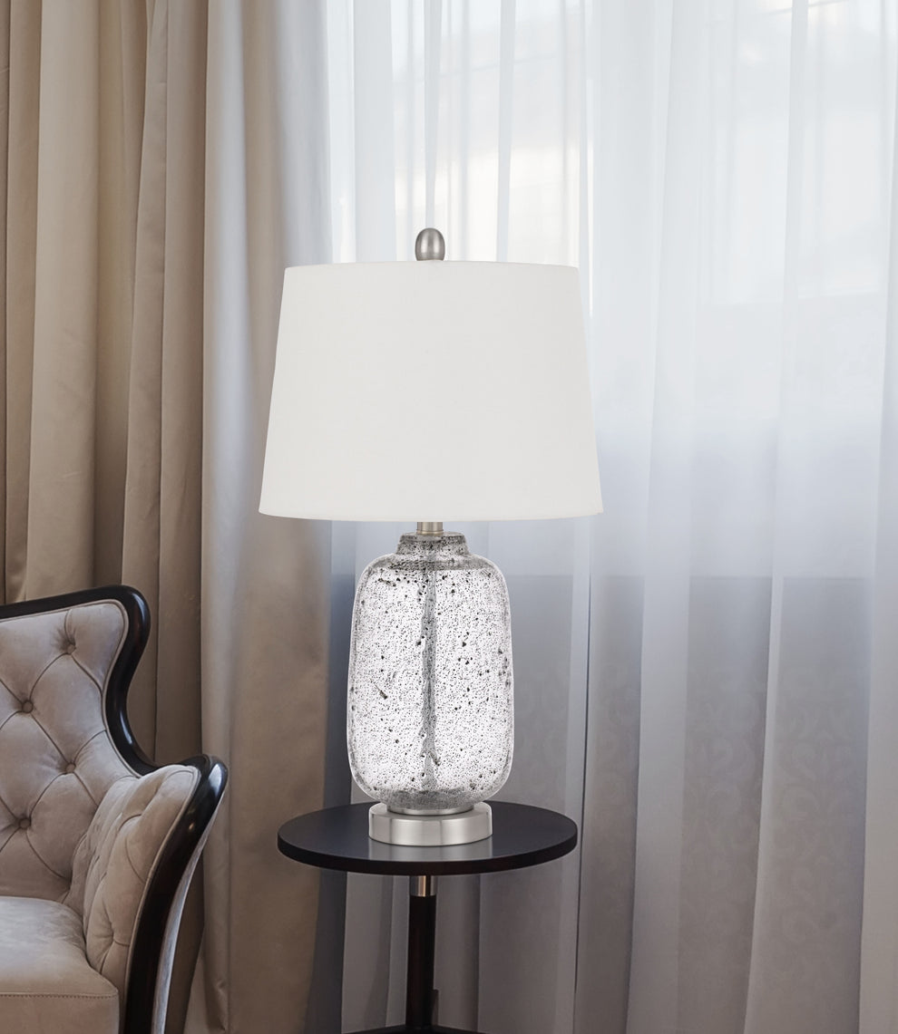 Stone Ceramic Round Table Lamp With White Empire Shade By Homeroots | Table Lamps | Modishstore - 5